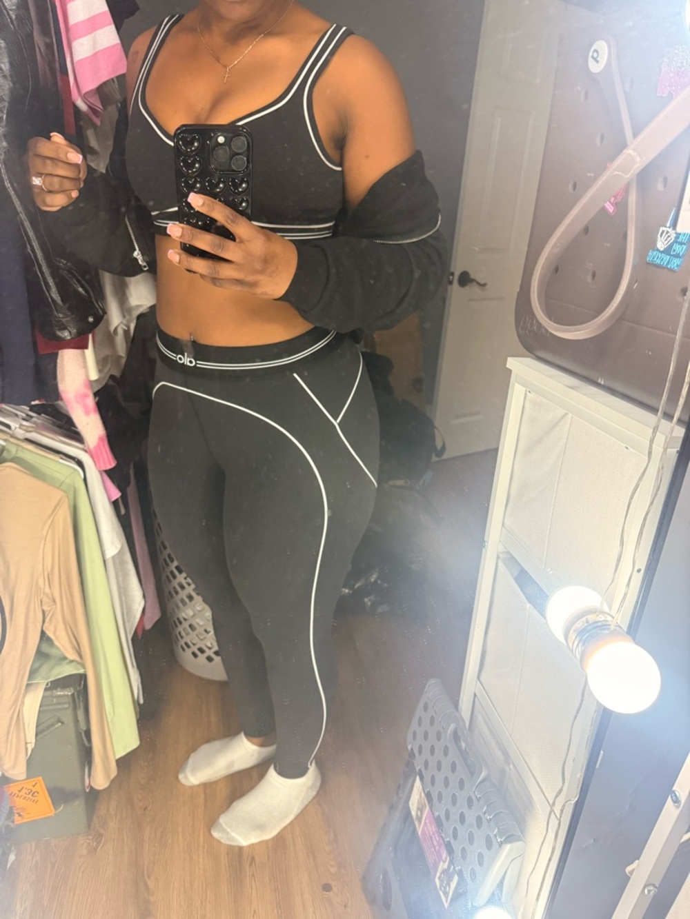 ALO Yoga Black High-Waist Leggings with White Piping